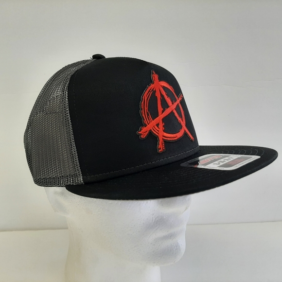 Anarchy Flat Bill Trucker Snapback Black Gray Mesh - Picture 3 of 4